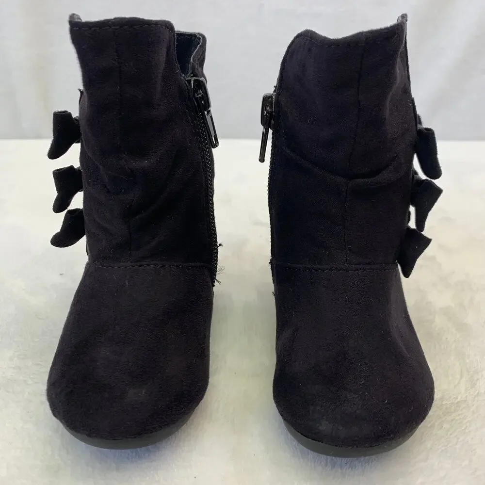 Garanimals Toddler Boots Sz 3 Black Faux Seude Fashion Boots Glitter Bow Slip-On